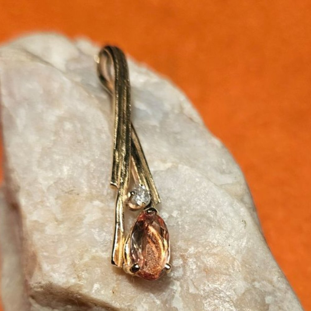 One of a kind Peach topaz and diamond pendant
